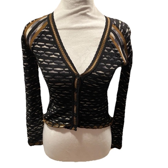 Vtg Missoni Cardigan S 2 Multicolor Striped Italy Wool Blend Sweater Blue Brown - Picture 1 of 12